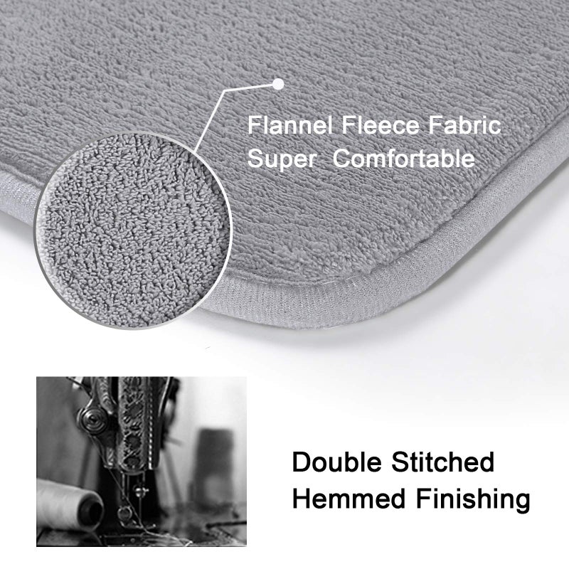 H.VERSAILTEX Bath Mat Memory Foam Set Bathroom Rug Set Flannel Velvety Bath Mat Luxury Extra Soft and Absorbent Non Slip Rugs for Bathroom/Bedroom Washable(Curved Set 20"x 32" Plus 20"x 20"U, Grey) - Image 3